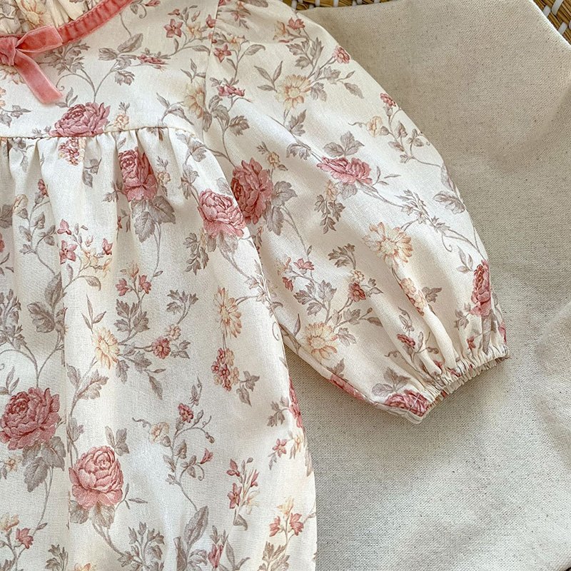 Latest autumn infant baby romper cute floral printed pure cotton long sleeve romper baby girls clothes rompers