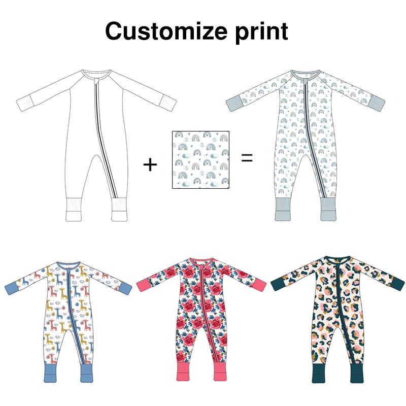 Custom Newborn boutique printed baby bamboo romper Zipper Footie onesies Bamboo Baby Clothes Jumpsuit toddler