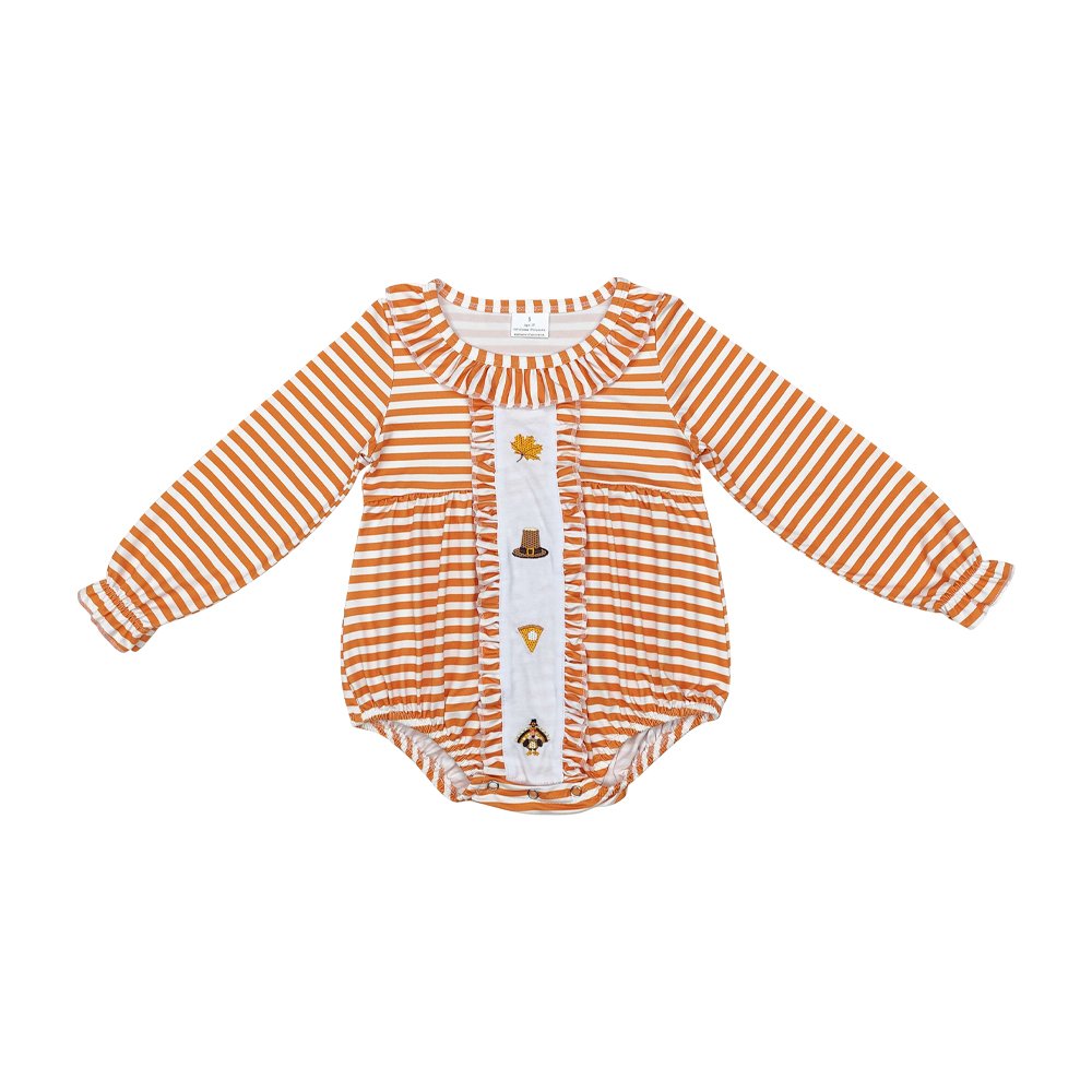 Infant baby girl embroidery Thanksgiving turkey long sleeve romper wholesale kids boutique clothes fall winter baby romper