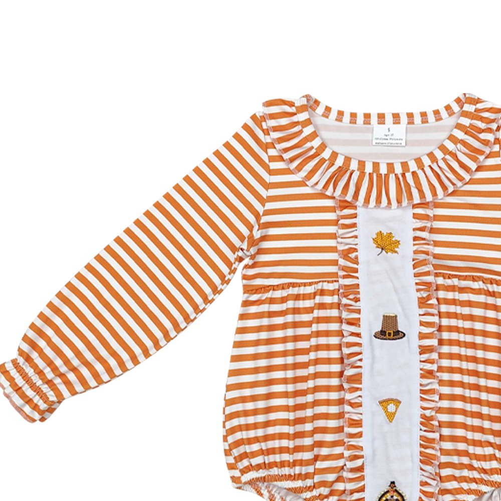 Infant baby girl embroidery Thanksgiving turkey long sleeve romper wholesale kids boutique clothes fall winter baby romper