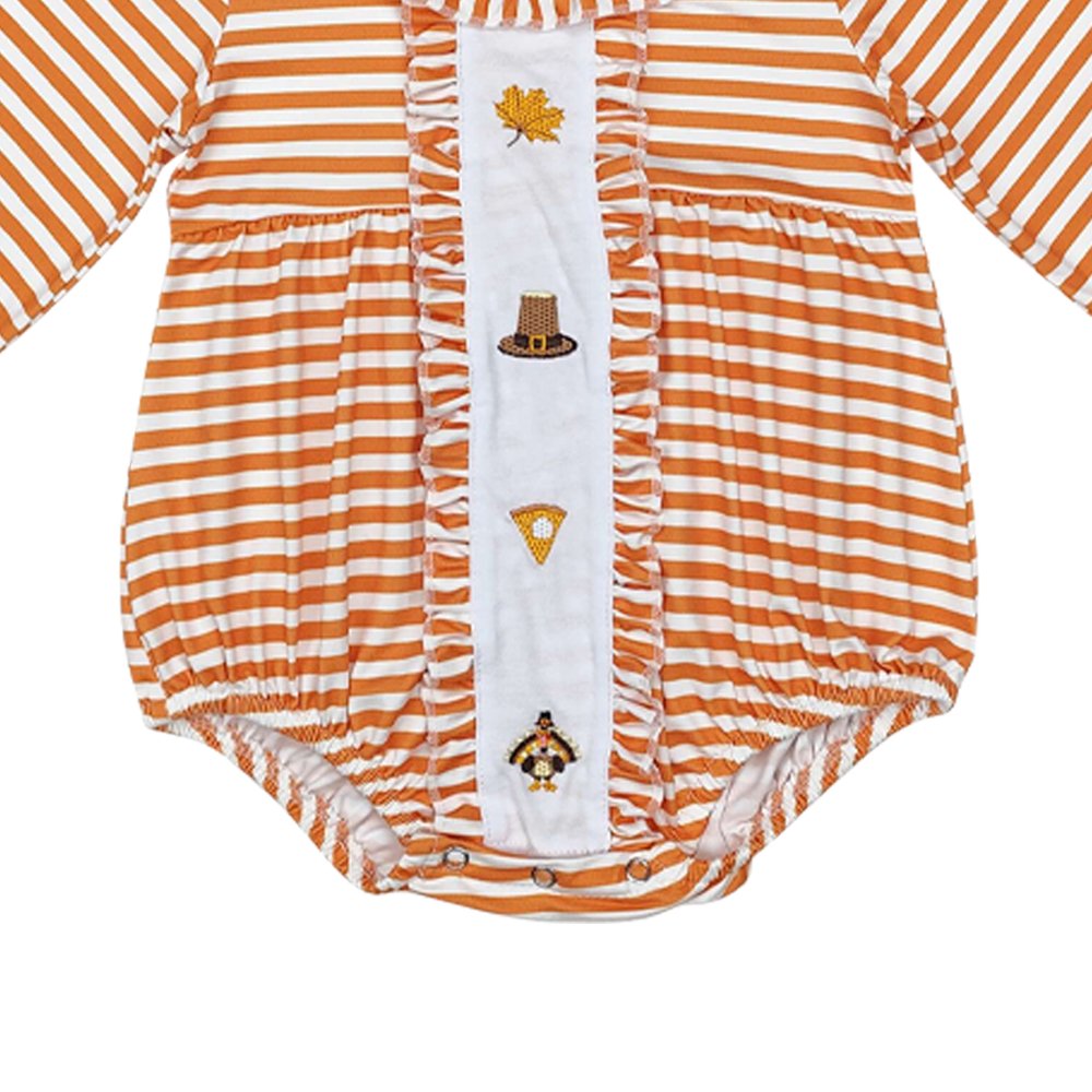 Infant baby girl embroidery Thanksgiving turkey long sleeve romper wholesale kids boutique clothes fall winter baby romper