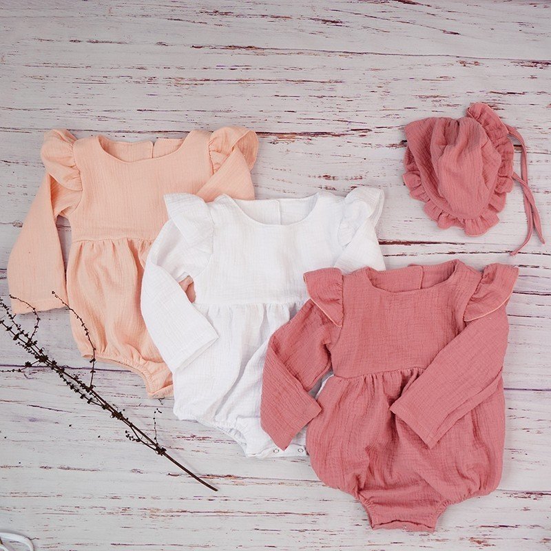Autumn infant baby romper new fashion muslin flutter long sleeve bodysuit newborn cute outfits