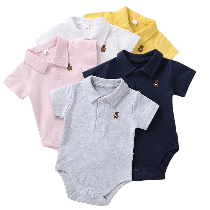2024 Summer Baby Boy Jumpsuit Candy Color Short Sleeve Triangle Climbing Suit 100% Cotton Unisex ODM Supply in Stock!