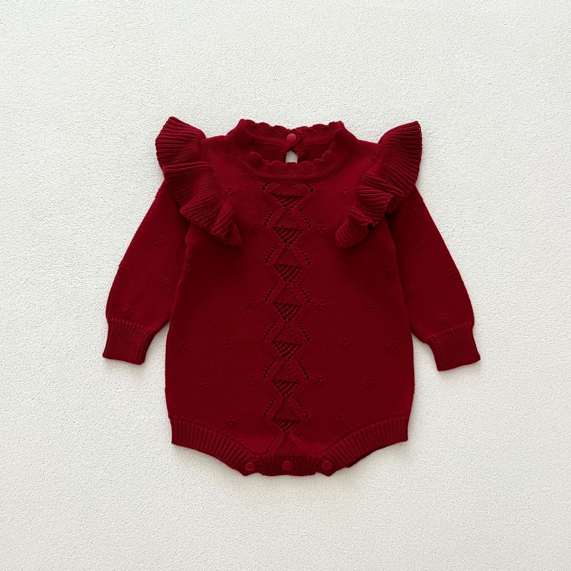 Autumn and winter baby romper knitted flying sleeve pullover sweater baby girls lace jumpsuit crawling clothes