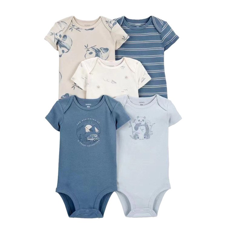 5pcs in 1 bag Cotton Printed Patterns Baby Clothes Infant Toddler Girls and Boys Short Sleeve Baby Rompers