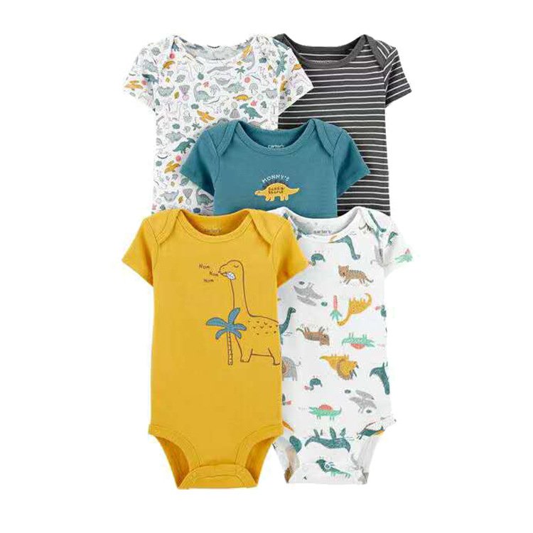 5pcs in 1 bag Cotton Printed Patterns Baby Clothes Infant Toddler Girls and Boys Short Sleeve Baby Rompers