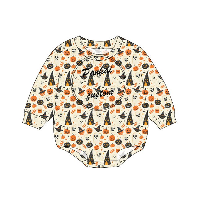 Halloween custom cute Ghost Print crew-neck breathable baby romper Fall Winter baby romper