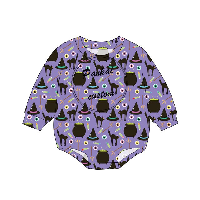 Halloween custom cute Ghost Print crew-neck breathable baby romper Fall Winter baby romper