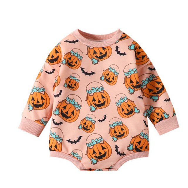 Halloween custom cute Ghost Print crew-neck breathable baby romper Fall Winter baby romper