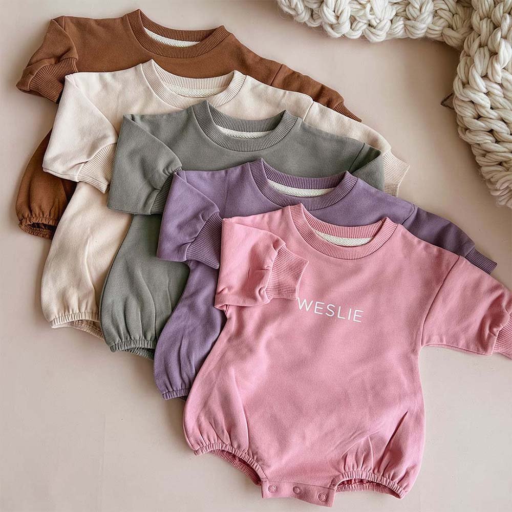 Wholesale Baby Cloths Set Customized Printed Letter Cotton Long Sleeve Baby Rompers
