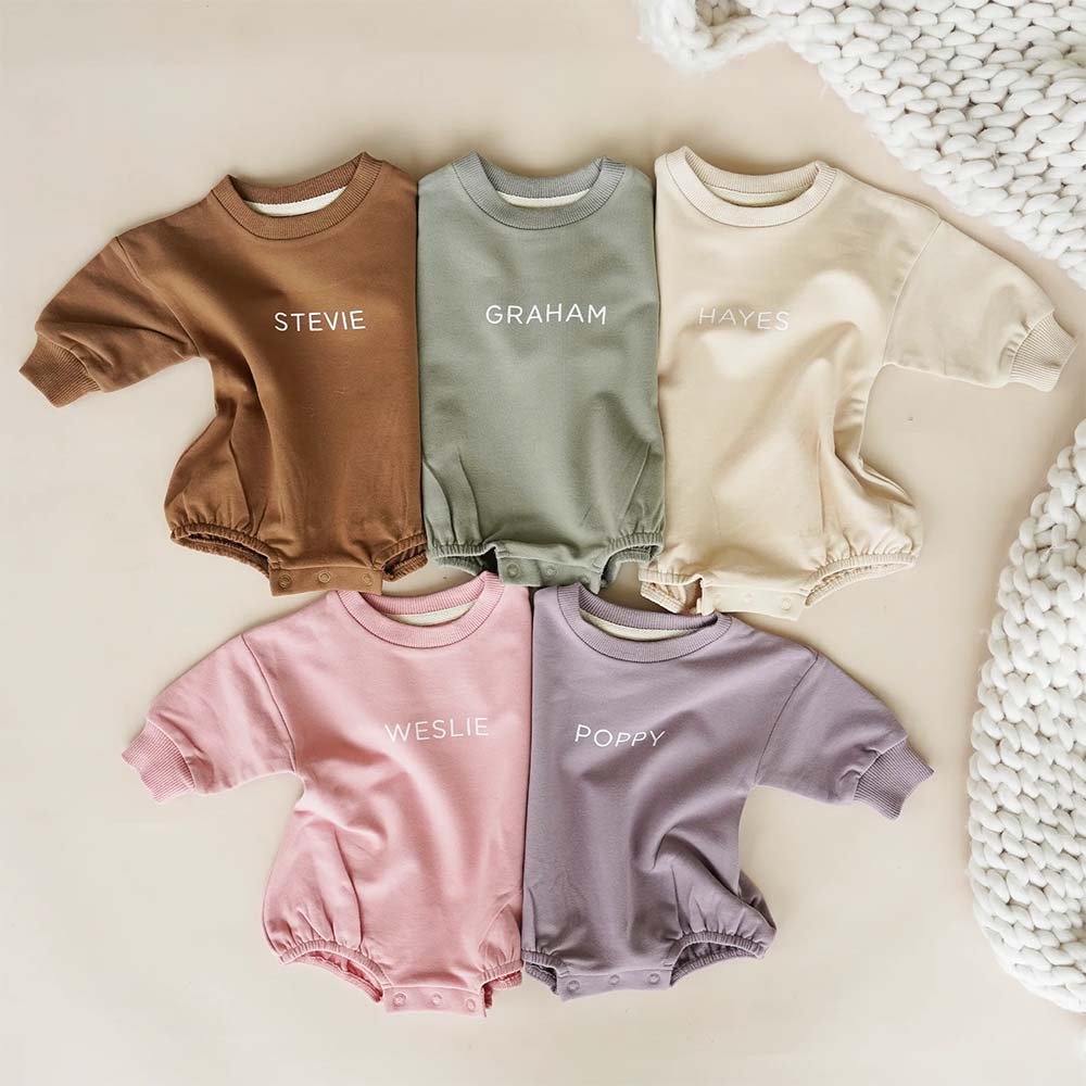 Wholesale Baby Cloths Set Customized Printed Letter Cotton Long Sleeve Baby Rompers