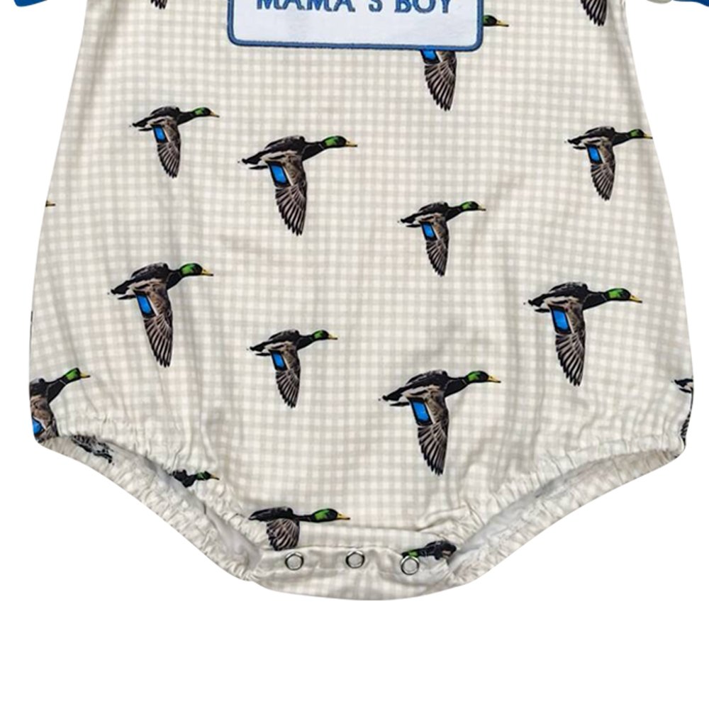 Embroidery Mamas boy mallard duck summer romper wholesale kids boutique romper toddle clothes factory price baby romper