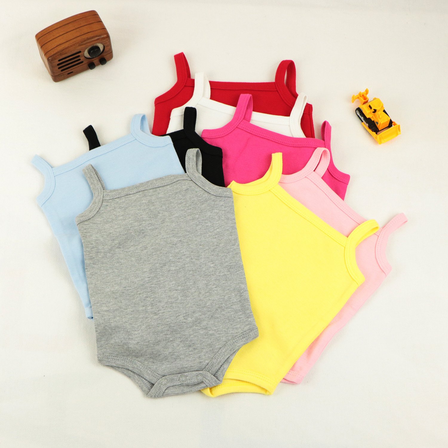 Summer Sleeveless Baby Rompers 0-3 & 6-12 Months 100% Combed Cotton Tiny Short Sleeves Unisex Summer Clothing for Baby Girl/Boy