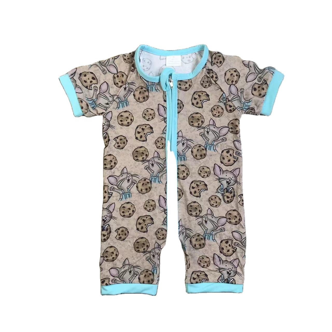 RTS rompers baby vegetables brown edge zipper blue green dot short sleeves romper newborn baby bamboo romper