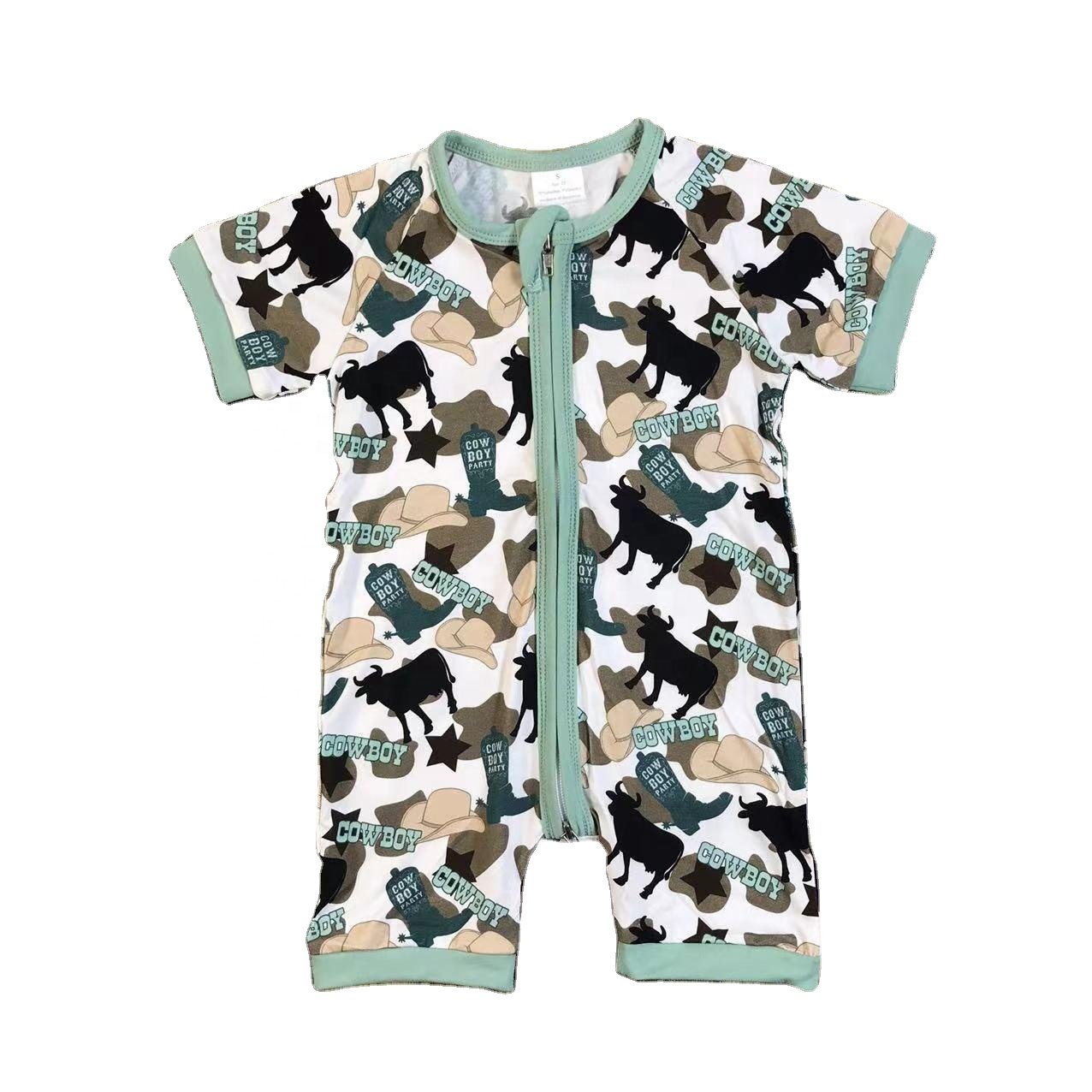 RTS rompers baby vegetables brown edge zipper blue green dot short sleeves romper newborn baby bamboo romper