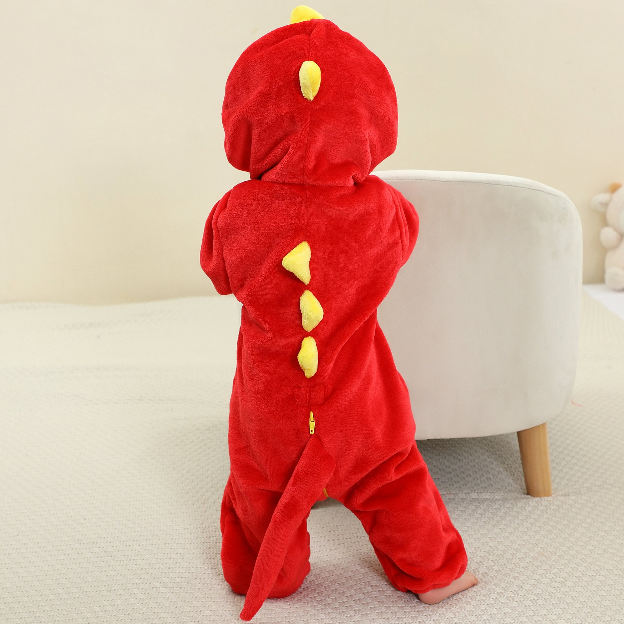 MICHLEY 2024 Dragon Style Infant Baby Boys Jumpsuits Hooded Animal Print Soft Flannel Long Sleeve Romper Baby Rompers