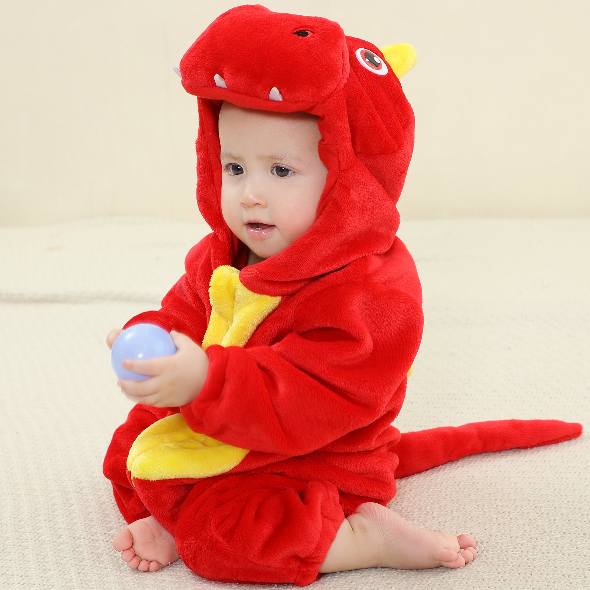MICHLEY 2024 Dragon Style Infant Baby Boys Jumpsuits Hooded Animal Print Soft Flannel Long Sleeve Romper Baby Rompers
