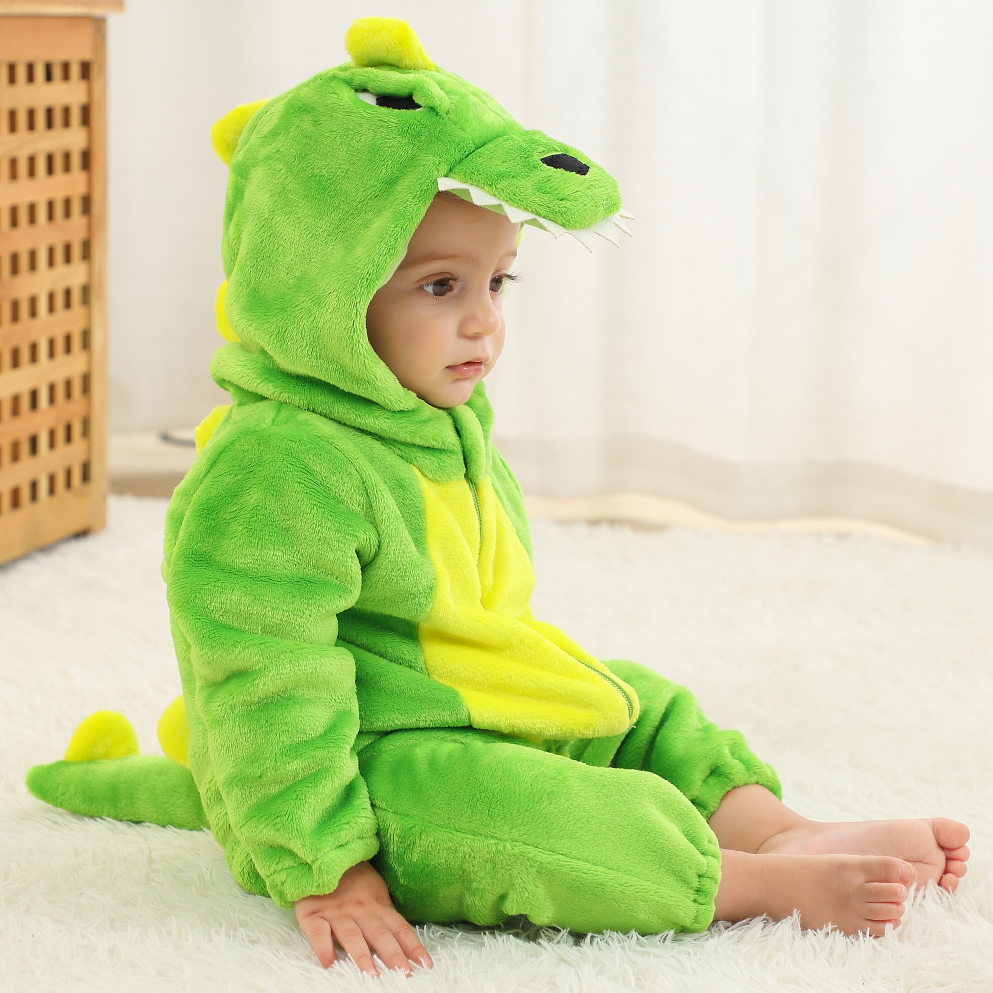 MICHLEY 2024 Dragon Style Infant Baby Boys Jumpsuits Hooded Animal Print Soft Flannel Long Sleeve Romper Baby Rompers