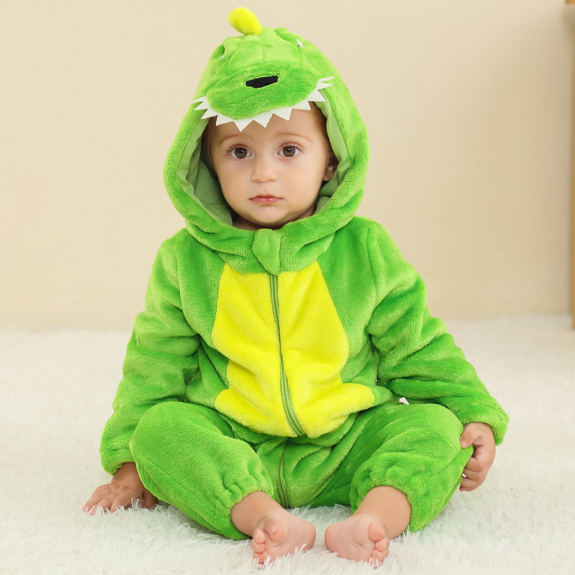 MICHLEY 2024 Dragon Style Infant Baby Boys Jumpsuits Hooded Animal Print Soft Flannel Long Sleeve Romper Baby Rompers
