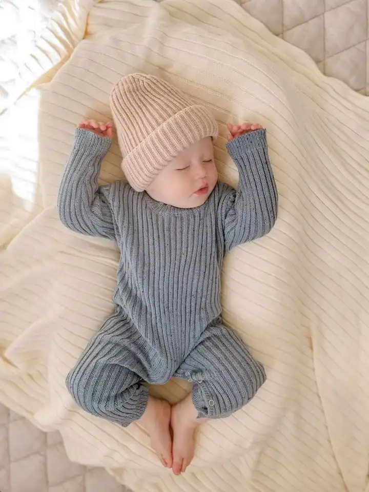 Hot Sale Full Sleeve Kids Overalls Clothing Manufacturers 100% Cotton Speckled Knitted Baby Rompers