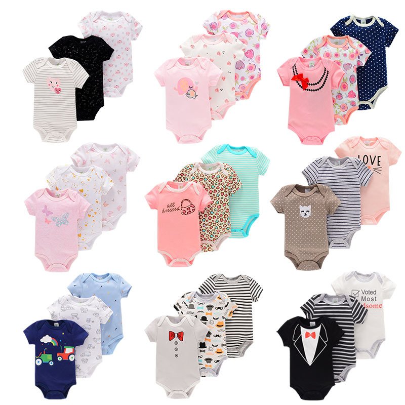 Wholesale Custom Baby Rompers Short Sleeved Summer Infant Jumper Clothing Unisex Natural Print Cotton for Boys and Girls