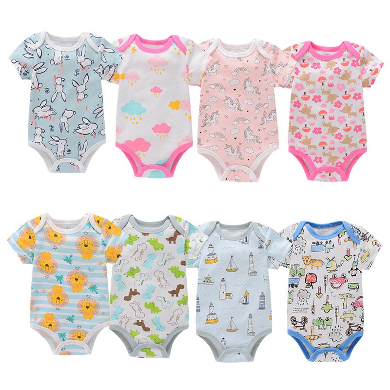 Wholesale Custom Baby Rompers Short Sleeved Summer Infant Jumper Clothing Unisex Natural Print Cotton for Boys and Girls