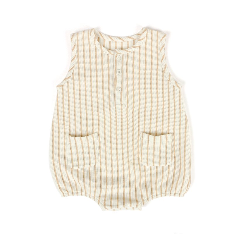 Summer Short Sleeves Toddler Boys Girls Solid Color Jumpers Waffle Fabric Baby Soft Rompers