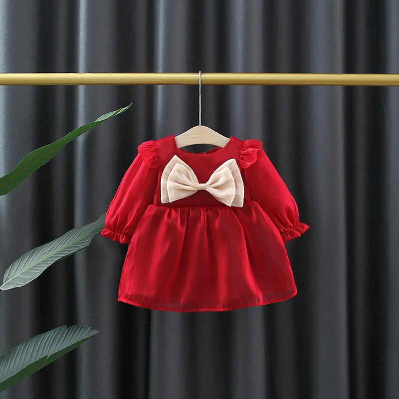 Toddler Baby Girls Red Birthday Princess Dresses Children Autumn/winter Long Sleeve Backless Girl Clothes Wedding Dress