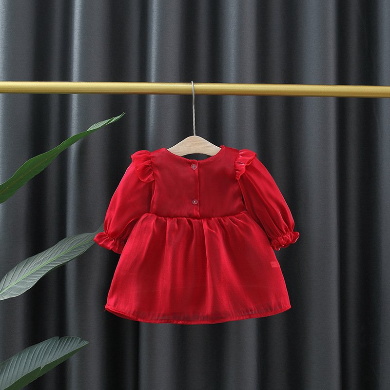 Toddler Baby Girls Red Birthday Princess Dresses Children Autumn/winter Long Sleeve Backless Girl Clothes Wedding Dress