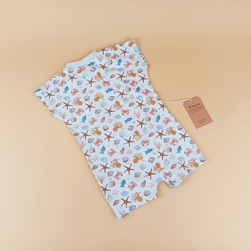OEM Custom Print Colorful Cartoon Baby Bamboo Singlet Romper Cute Ocean Style Infant Sleepsuits Onesies Baby Clothing