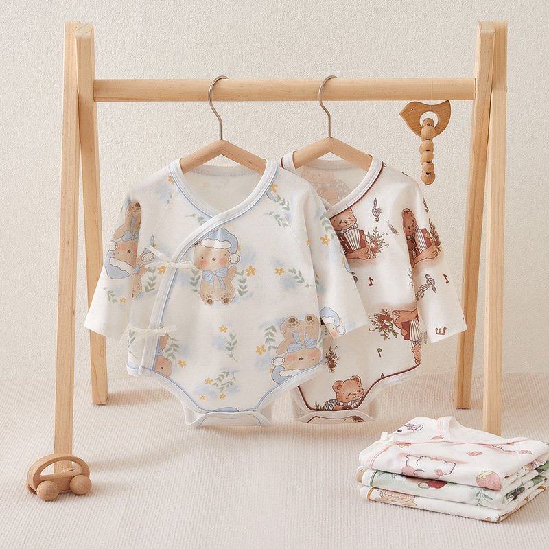 Baby clothes pure cotton class a autumn and winter new long-sleeved triangle romper pajamas baby romper newborn fart clothes