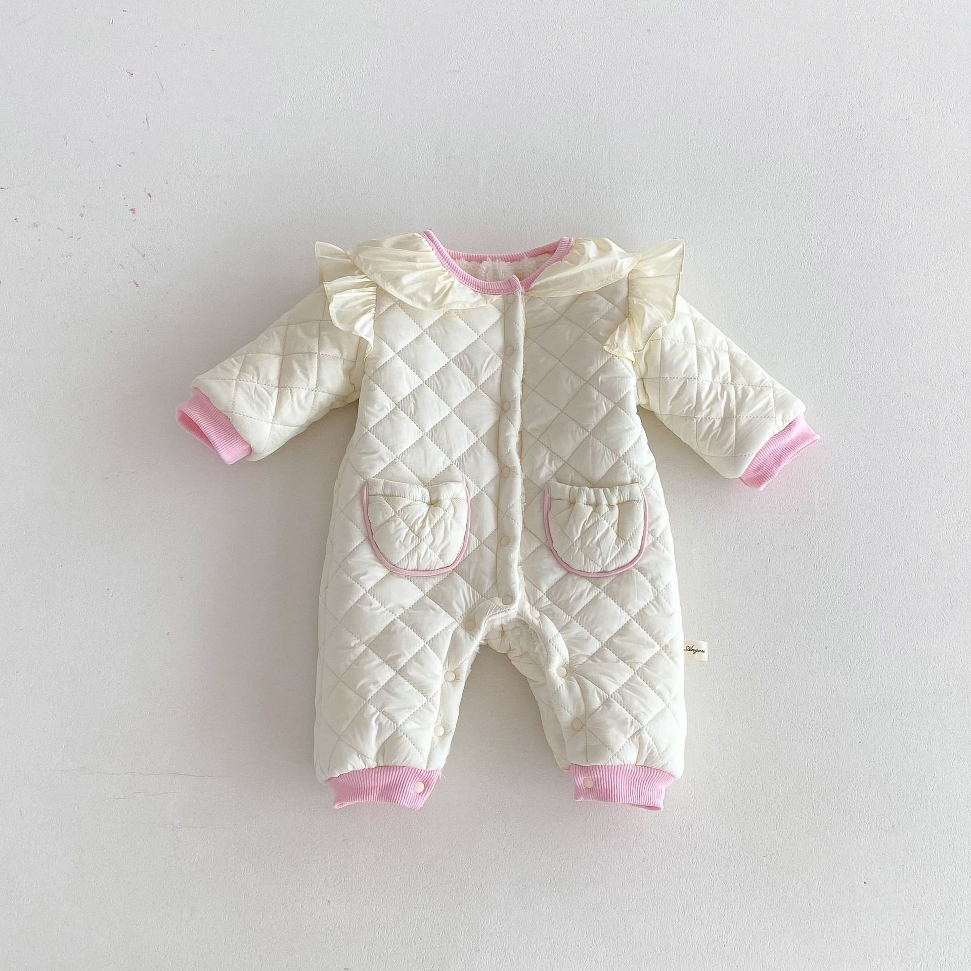 Wholesale 2024 Winter Baby Clothing Cute Style Solid Color Warm Long Sleeve Cotton Baby Rompers