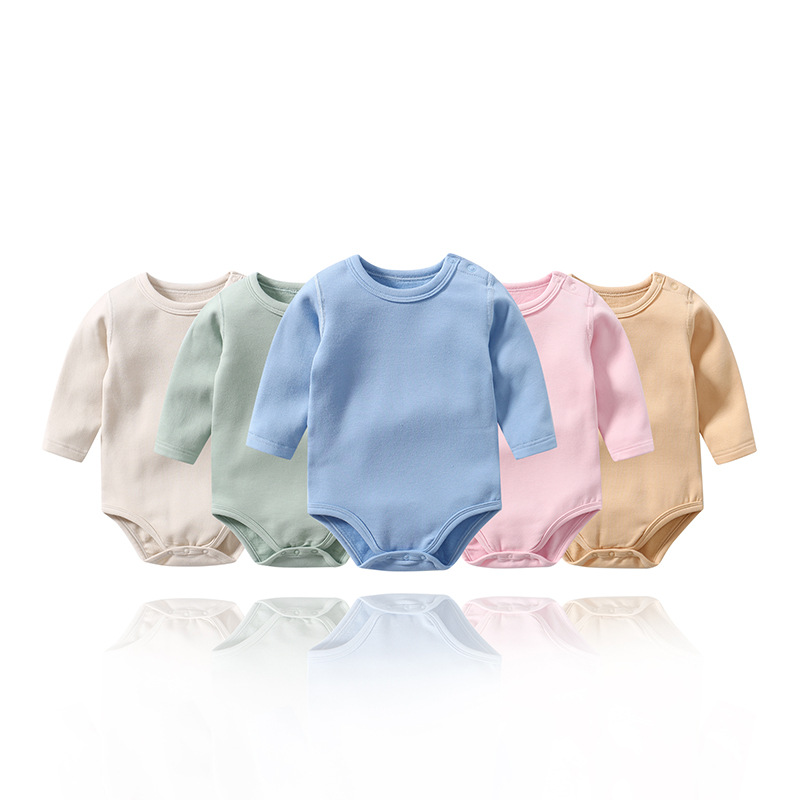 Wholesale Price Newborn Toddler Baby Clothes Snap Button 100% Organic Cotton Baby Romper Long Sleeve Organic Baby Clothing