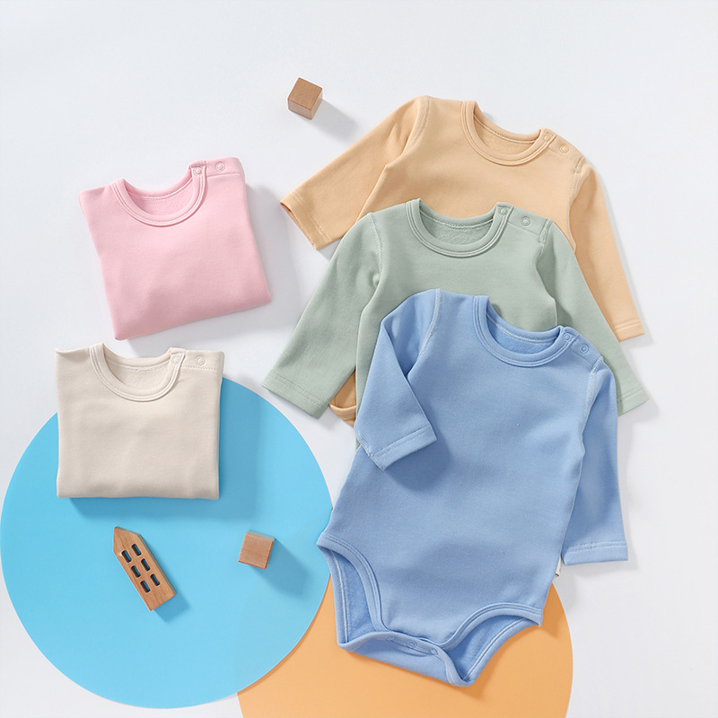 Wholesale Price Newborn Toddler Baby Clothes Snap Button 100% Organic Cotton Baby Romper Long Sleeve Organic Baby Clothing