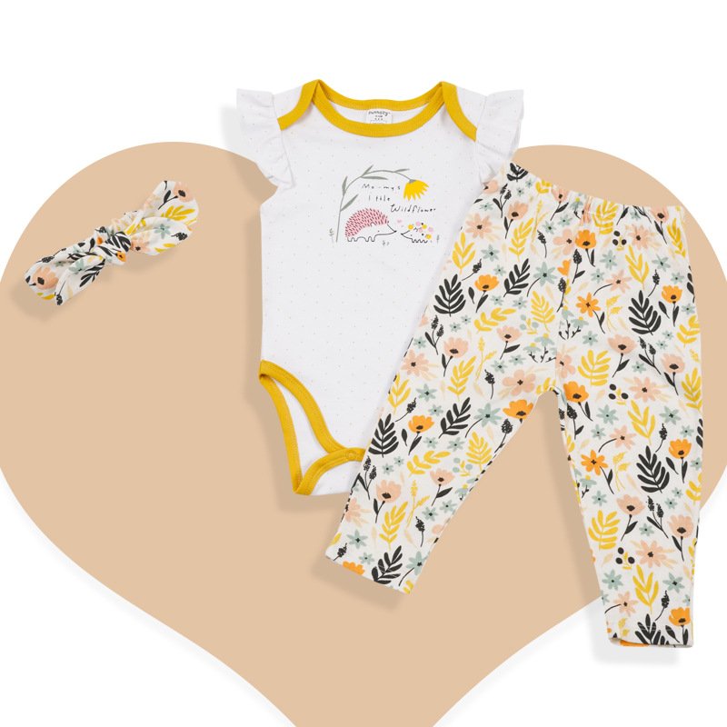 Wholesale summer baby short Sleeve romper Hairband pants newborn Clothes Printed Baby Rompers 3 pcs Clothing Set