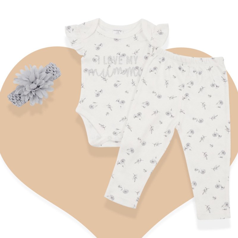 Wholesale summer baby short Sleeve romper Hairband pants newborn Clothes Printed Baby Rompers 3 pcs Clothing Set