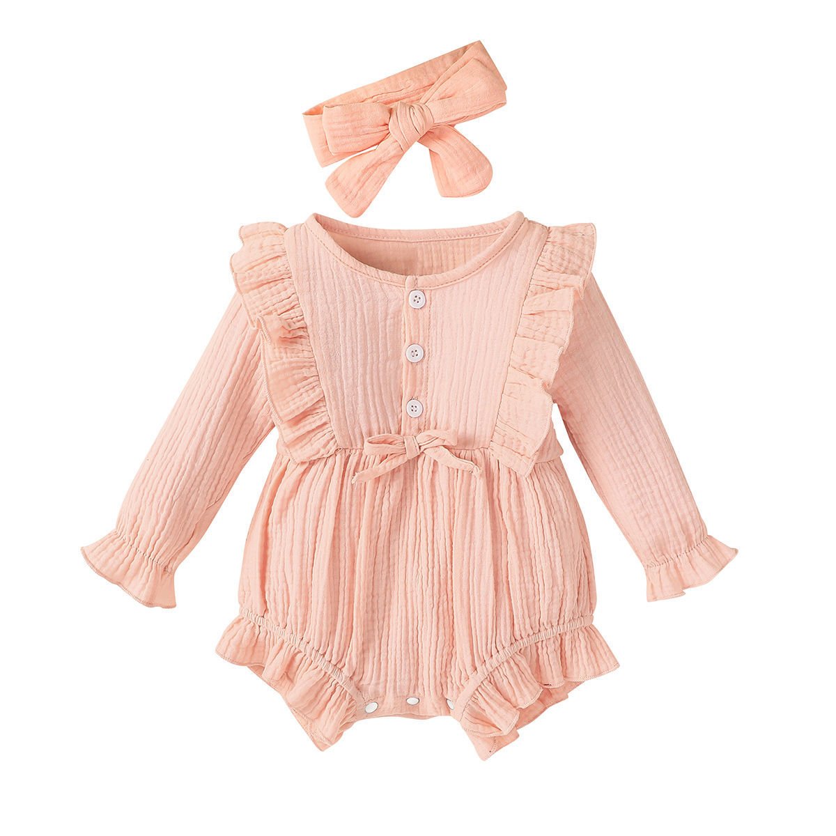 New 100% Cotton Baby ruffle rompers Climbing Clothes Lotus Leaf Lace Summer Clothing Girl Baby Romper Hair Band Set