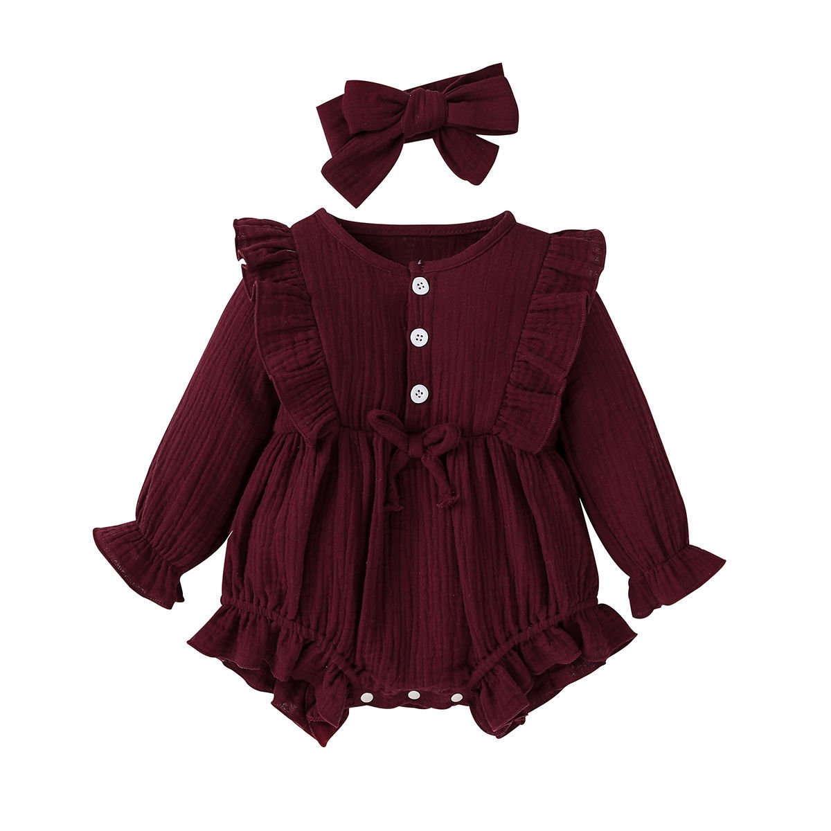 New 100% Cotton Baby ruffle rompers Climbing Clothes Lotus Leaf Lace Summer Clothing Girl Baby Romper Hair Band Set