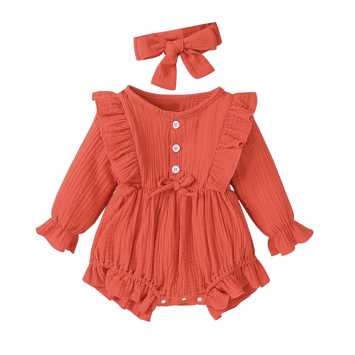 New 100% Cotton Baby ruffle rompers Climbing Clothes Lotus Leaf Lace Summer Clothing Girl Baby Romper Hair Band Set