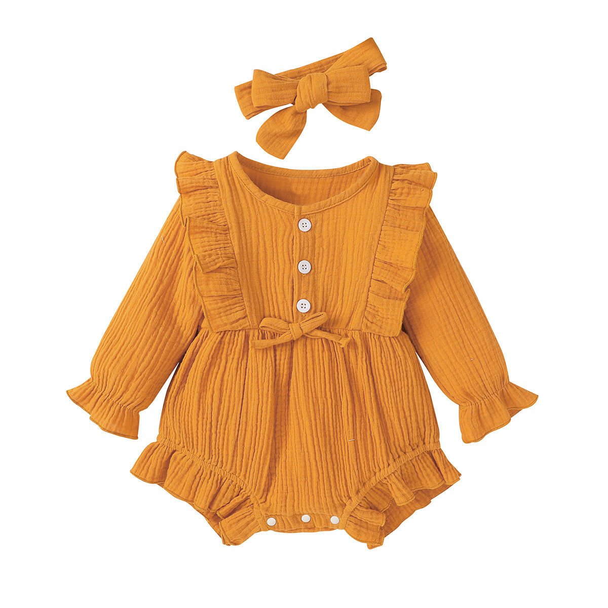 New 100% Cotton Baby ruffle rompers Climbing Clothes Lotus Leaf Lace Summer Clothing Girl Baby Romper Hair Band Set