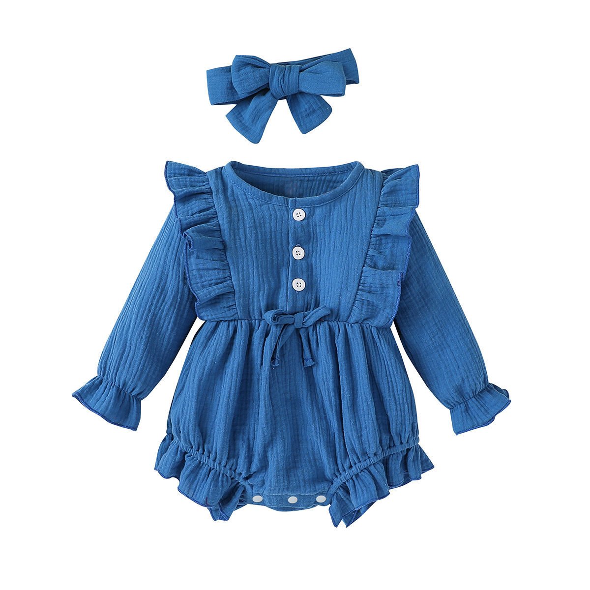 New 100% Cotton Baby ruffle rompers Climbing Clothes Lotus Leaf Lace Summer Clothing Girl Baby Romper Hair Band Set