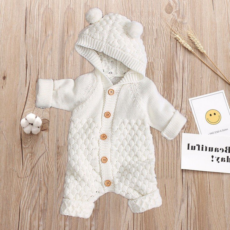 Baby Rompers Autumn Brown Long Sleeve Newborn Boys Girls Knitted Sweaters Jumpsuits Winter Toddler Infant Outfits One Piece Wear