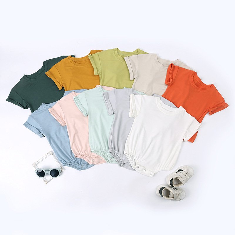 20123 Summer Baby Bamboo Sweatshirt Sublimation Oversized Bubble Romper Short Sleeve Unisex Cozy Bodysuit Sleeveless Knitted