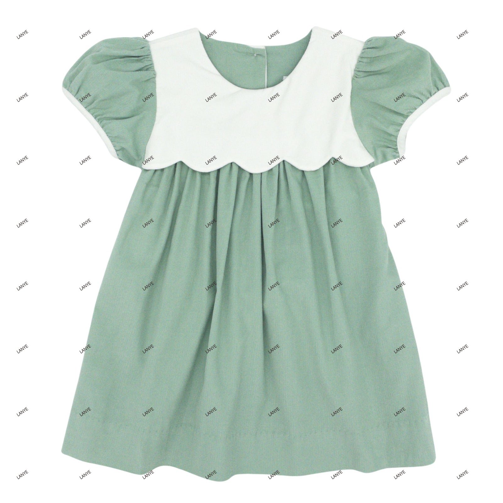 Lanye personalized boutique short skirt bow knotted plaid ruffle puff sleeves baby girl dress
