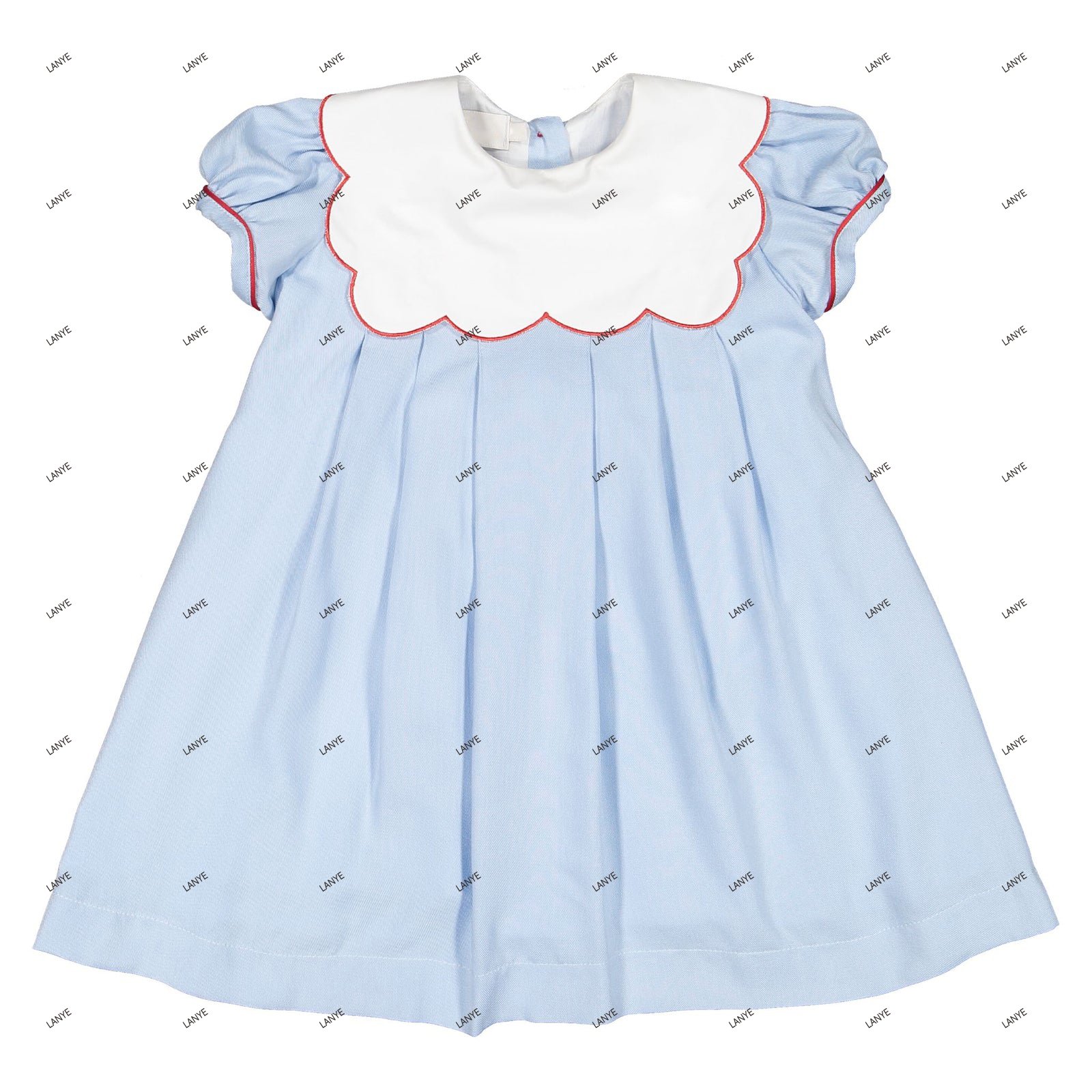 Lanye personalized boutique short skirt bow knotted plaid ruffle puff sleeves baby girl dress