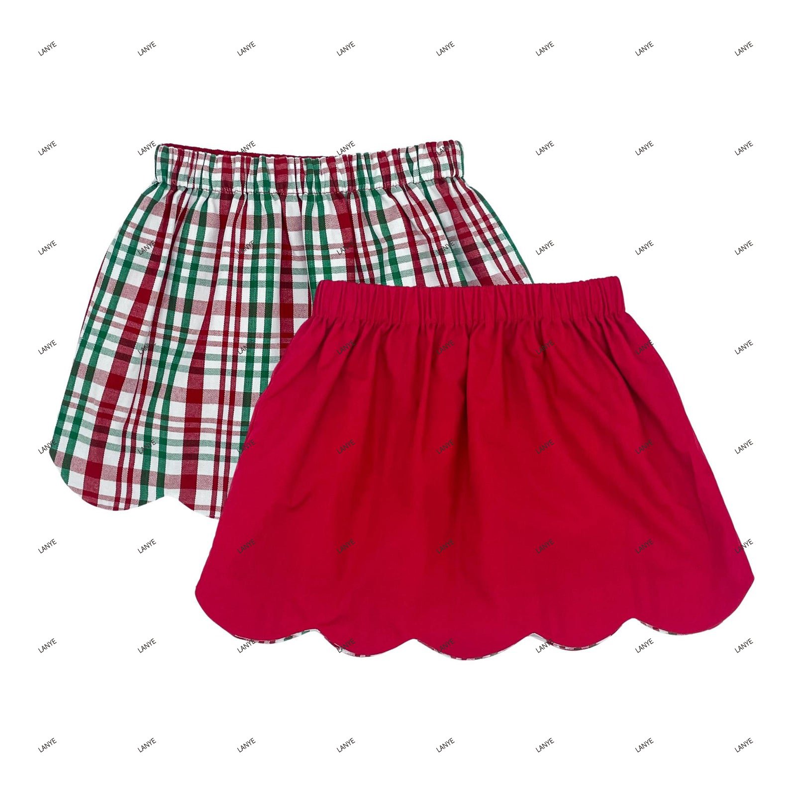 Lanye personalized boutique short skirt bow knotted plaid ruffle puff sleeves baby girl dress