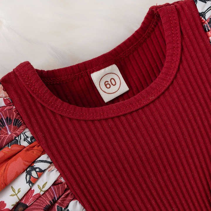 Summer Infant Girls Bodysuit Dress Headband 2PCS Short Fly Sleeve Flowers Printed Ruffles Jumpsuits Knitted Baby Romper