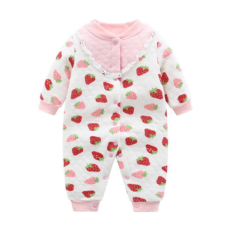 Fruit Printed Cotton Long Sleeved Single Breasted Jumpsuit Romper Climbing Suit For Baby Kids Clothes
