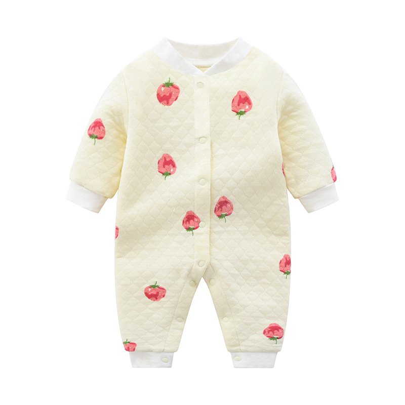 Fruit Printed Cotton Long Sleeved Single Breasted Jumpsuit Romper Climbing Suit For Baby Kids Clothes
