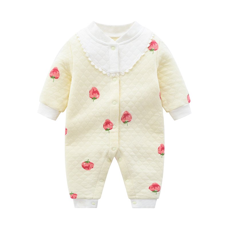 Fruit Printed Cotton Long Sleeved Single Breasted Jumpsuit Romper Climbing Suit For Baby Kids Clothes